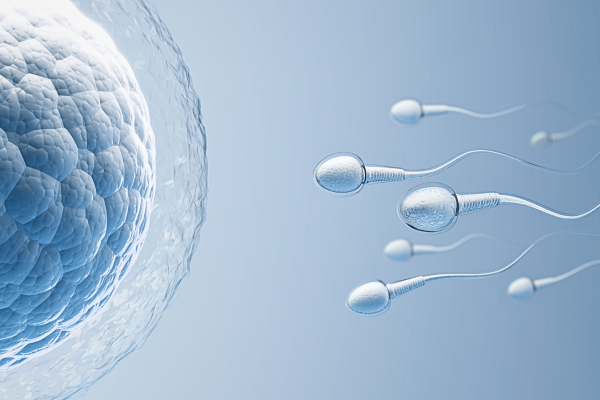 Sperm swimming toward the egg bubble, symbolizing conception and hope in Fertility and Quality of Life: A Psychotherapist’s Perspective.